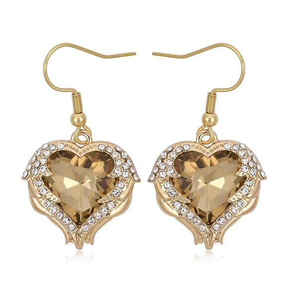 Heart Necklace and Goldtone Earrings in Champagne Glass and Austrian Crystal Se - Picture 3 of 3